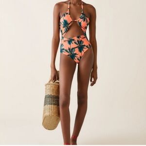 NWT ZARA Orange Palm Printed One Piece Swimsuit